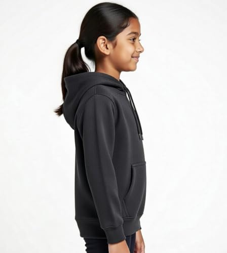 Image of Solid Cotton Fleece Girls Hooded Neck Sweatshirt with Kangaroo Pocket