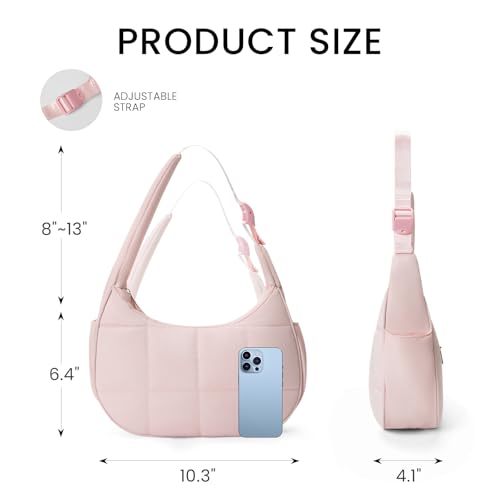 Image of Small Puffer Crescent Shoulder Bag for Women Lightweight Water-Resistant Nylon Purse with Adjustable Strap & Multiple Pockets