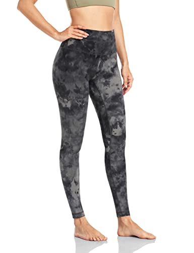 Heynuts Essential High Waisted Yoga Leggings For Tall Women, Buttery Soft Full Length Workout Pants 28'' Tie Dye Coal Black L(12) #TOP2
