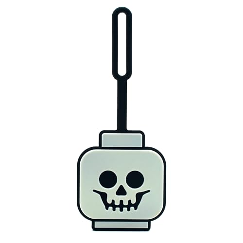 Lego Minifigures Bag Tag - Skeleton Head Glow in The Dark (53648), Trick or Treat Accessory, Halloween Theme Luggage Tag, Silicone