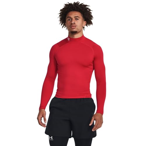 Under Armour CG Armour Comp Mock - Camiseta de Manga Larga para Hombre con Cuello Alto, Camiseta de Manga Larga para Correr y Esquiar con tecnología antiolores (1 Unidad), Rojo (600)/Blanco, L