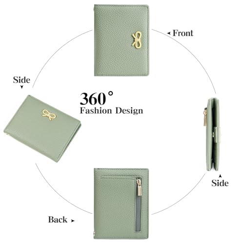 Image of GOIACII Women's Small Bifold Cute Bow Wallet Rfid Blocking Ladies Card holder Wristlet with Zipper Coin Pocket Green