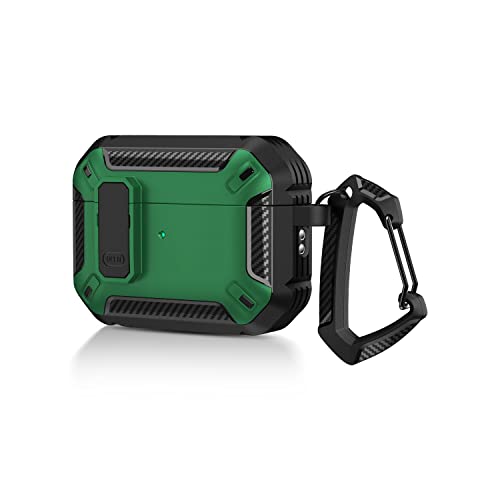 AirPods Pro 2nd Generation beschermhoes 2022 met afsluitbaar deksel en sleutelhanger, robuust, schok- en stofdicht, dubbellaags (groen)