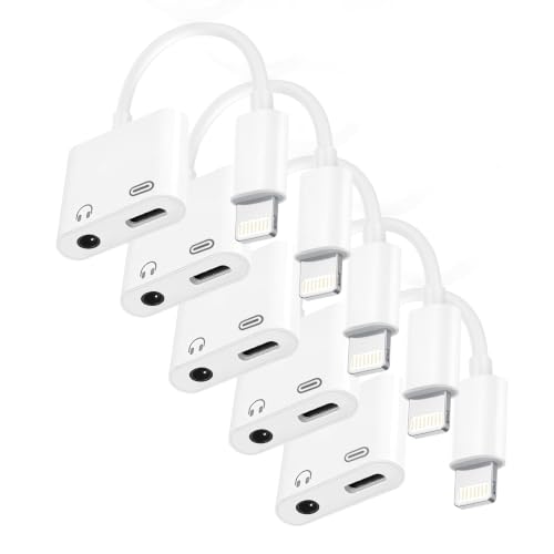 Image of Lightning to 3.5mm Headphone Jack Adapter, Apple MFi Certified 2-in-1 Charger & Audio Dongle for iPhone 14 /13 /12 /11 /XS /XR, Charge & Listen,DAC Chip,Hi-Fi Sound,for Car Aux, Home, Travel (5, White)