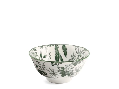 H&H, Set 6 Coppe Margaret in Porcellana Decorata Verde – Diametro 16 cm, Adatte per Lavastoviglie e Microonde