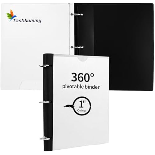 360 Degree Pivotable Binder, Upgraded 3 Ring Binder 1 inch, Flexible Binders 3 Ring, Foldable Three Ring Binders- White