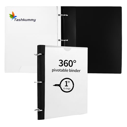 Tashkummy 360 Degree Pivotable Binder, Upgraded 3 Ring Binder 1 inch, Flexible Binders 3 Ring, Foldable Three Ring Binders- White