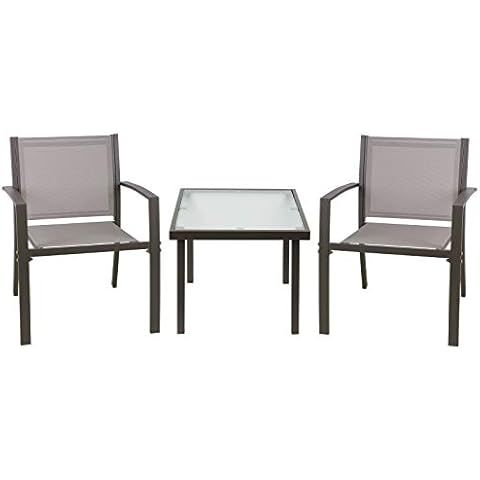 BECULINA Brown Garden Furniture Set 2 Seater, Indoor Outdoor 3 Piece set Patio Furniture Set, Garden Table and Chairs, 2 ArmChairs + Glass Coffee Table Suitable for Patio,Backyard,Poolside Cover