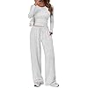 Trendy Queen Conjunto de 2 piezas a juego para mujer, conjunto informal de top corto de manga larga y pantalones de pierna ancha