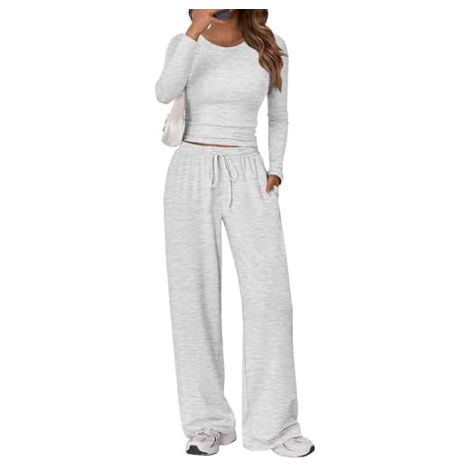 Trendy Queen Womens Two 2 Piece Matching Lounge Sweat Sets 2025 Early Fall Fashion Must Have Y2K Teen Workout Gym Clothes Wide Leg Airport Travel Vacation Outfits Sweatsuit Winter Essential Clothing