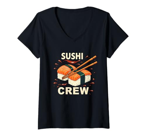 Womens Sushi Crew funny Sushi Party Squad Japanese Food Lovers V-Neck T-Shirt