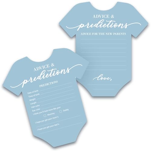 Baby Shower Advice & Prediction Cards - For 50 Guests - Blue Onesie