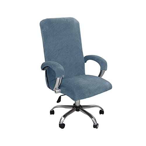 Velvet Plush Stretch Office Chair Cover with Armrest Solid Color Slipcover Removable Universal Desk Chair Covers XL