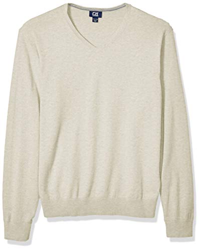 Cutter & Buck Men's Cotton-Rich Classic Lakemont Anti-Pilling V-Neck Sweater, Oatmeal Heather, Large