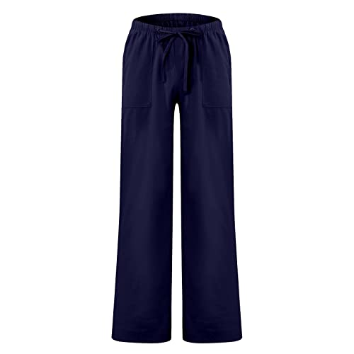 Cdiecer Mens Linen Pants Elastic Drawstring Waist Straight-Legs Pants Summer Beach Long Pants Lightweight Yoga Pants2