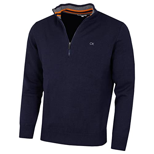 Calvin Klein Herren 1/2 Zip CK Golf Pullover – Navy/Orange – XL