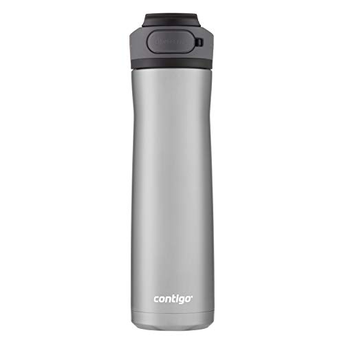 Image of Contigo Cortland Chill 2.0 Vacuum-Insulated Stainless Steel Water Bottle, Spill-Proof Sip Technology, Interchangeable Lid, 24oz, Steel /Licorice, Perfect for Fitness Travel Everyday Use