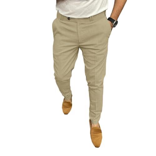 Mens Fashion Dress Pants Slim Fit Casual Business Dress Pants Classic Work Pants Khaki