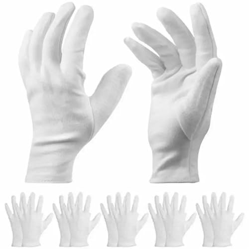 LCUVIMPEX Guantes de Trabajo de jardinería， 6 Guantes de algodón Blanco elásticos y Suaves(L)