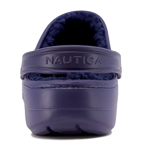Nautica Men's Clogs -Warm Sandal - Fuzzy Slippers Slip-On With Adjustable Back Strap With Faux Fur - Classic Lined Clog Sports Winter Shoe-River Coast Cozy-Navy Size-9 #TOP3