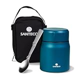 SANTECO 真空断熱 スープジャー 500ml 広口 保温保冷 ランチジャー保温弁当箱 スプーン 専用バッグ付 オシャレ ピクニック 部活用 学校 (オーシャンブルー)