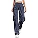 Cargo Sweatpants for Women Trendy Elastic High Waist Sweat Pants Teen Girls Y2K Fashion Wide Leg Pants with Pockets Pink