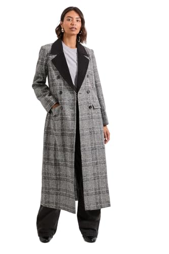 Image of Dorothy Perkins Check Contrast Midi Coat, 10, Black