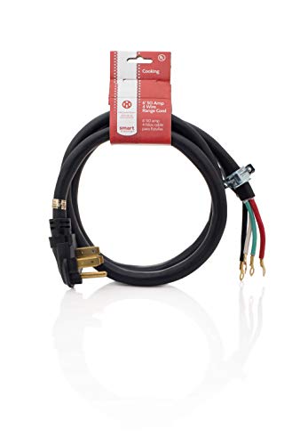 Smart Choice 6-Foot Long 50 Amp 4-Wire Range Power Cord For Electric Range Connection