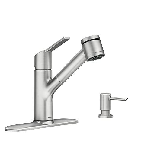 Moen 87701SRS Sombra Single-Handle Pull-Out Sprayer Kitchen Faucet with Power Clean, Spot Resist Stainless