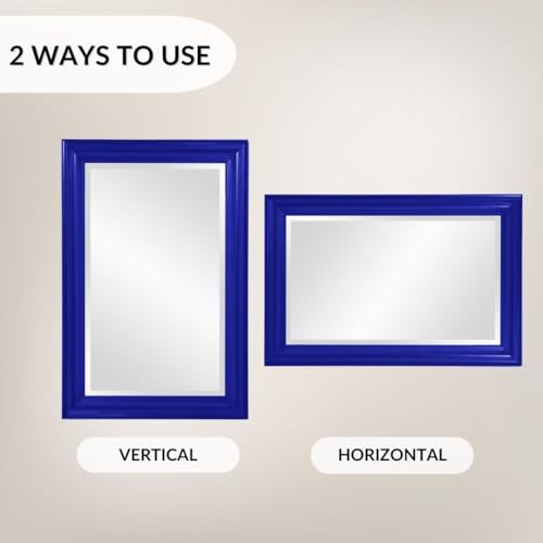 Image of George Rectangular Glossy Royal Blue Wall Mirror, Wood Framed 24 x 36