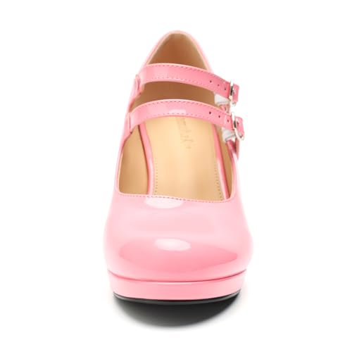 Women's Low Platform Pumps Round Toe Classic High Heels Double Ankle Strap Mary Jane Dress Shoes4