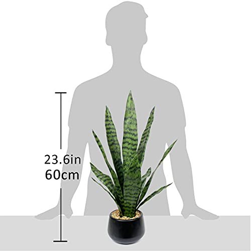 Ollain Artificial Snake Plant With Potted 23.6" Fake Plastic Sansevieria Faux Plants In Pot For Outdoor Window Box Verandah Planter Indoor Outside Home Garde Office Room Gardening Decoration #TOP1