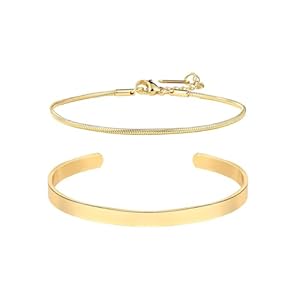 Stackable Bracelet for Men, C-Shaped Chain Bracelet Set Adjustable Cuff Bangle Bracelets Stainless Steel Chain Link Bracelets Snake Chain Link Bracelet Jewelry for Men Husband Boyfriend (Gold)