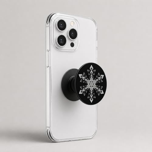 Image of Phone Case Holder | Expanding Kickstand, Mobile Phone Hold Grip for iPhone, Samsung, OnePlus & All Smartphones - Mandala (Black White)