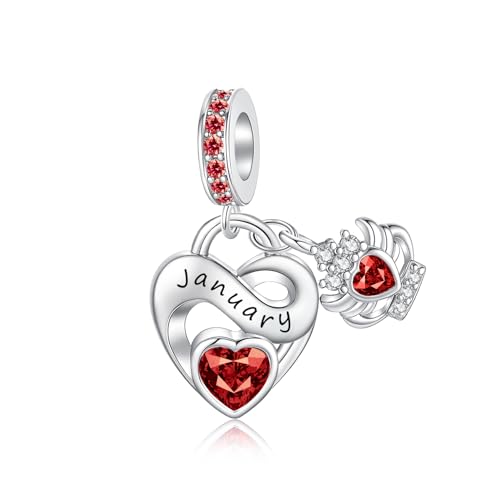 Image of Birthstone Charm 925 Sterling Silver Charms fits Bracelets and Necklace Pendant Bead Happy Birthday Charms Jewelry Present for Women Family Friends
