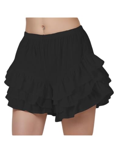 BEAUZSUZSANA Women's Ruffled Shorts Cotton Pettipants Victorian Bloomers Lolita Pumpkin with 3 Layers Ruffles (Black,XL)