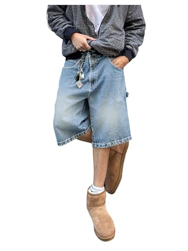 WDIRARA Men's Bermuda Denim Shorts Straight Leg Jean Shorts Streetwear Blue Large
