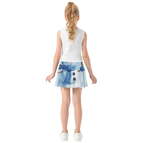 Athletic Shorts Girls Skorts Cute Snowman Blue Winter Skirts with Shorts Preppy Cheer Skirt 3t4