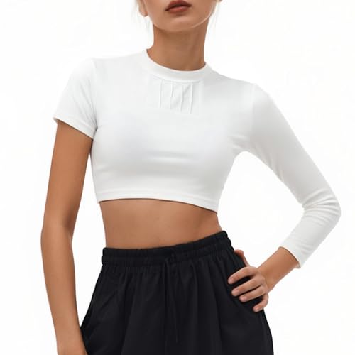 DAZCOS Women's Crop Tank Top White Asymmetric Long Sleeve Cutout Back Slim Short Sleeve Vest Adult Tee Shirt for Halloween2