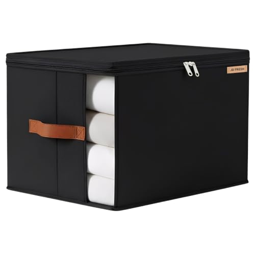 Image of JD FRESH 1 Pcs 30 Liters Foldable Cloth Organizer with Transparent Window /Multipurpose Storage Box with Handles /Almirah Organizer /Wardrobe Organisers for Clothes /Sarees /Bedsheets -Black