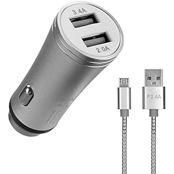 Hytech HY-X62 3,4 A kabel micro USB do szybkiego ładowania 2 USB metalowa ładowarka samochodowa srebrna