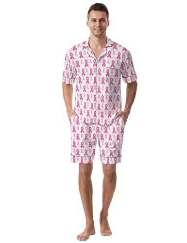 Pajamas Sets for Men Print 2PCS Pajamas Sleepwear Set Short Sleeve Pjs Button Down Loungewear Nightwear3