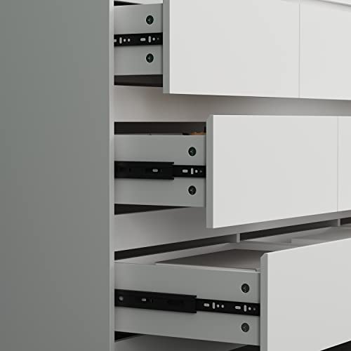 Hitow 9 Drawer Dresser for Bedroom with Deep Drawers, Large Floor Wood Dressers & Chest of Drawers Handle Free, Modern White Long Dressers for Closet Living Room (63\" W x 15.7\" D x 31.5\" H)