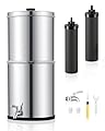 CO-Z Gravity-Fed Water Filter System, 2.25 Gallons Countertop Water Filtration System, 304 Stainless Steel Gravity Water Purifier with 2 Carbon Filters & Water Spigot, NSF/ANSI 42 Certification
