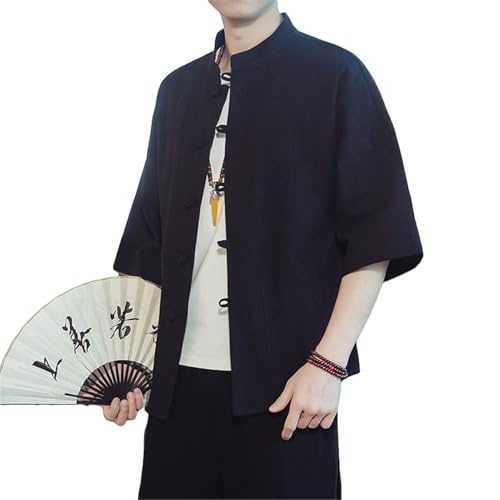Chemise boutons grenouille style chinois manches courtes lin coton uni