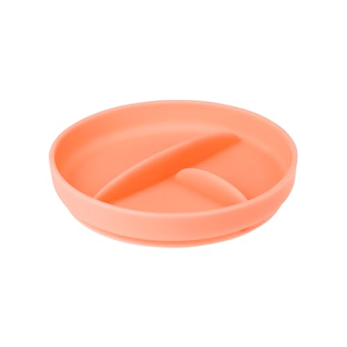 Image of Olababy 100% Silicone Suction Plate | Toddler Plates with Suction | Divided Plates for Kids | Self Feeding Baby Essentials | Baby Registry Must Haves | Microwave Dinner Plates (Coral)