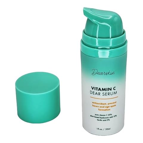 Dearskin Vitamin C Serum 20% - PURE L-ASCORBIC ACID, Ferulic Acid, Hyaluronic Acid Botanic, Vitamin E Organic Cruelty Free for Face and Neck Best Antioxidant, Treatment for Wrinkles, Men and Women Cover