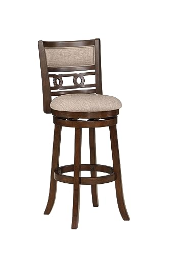 Butaco giratorio de bar de 29 pulgadas Gia de New Classic Home Furnishings, acabado cerezo con asiento de tela marrón miniatura 1