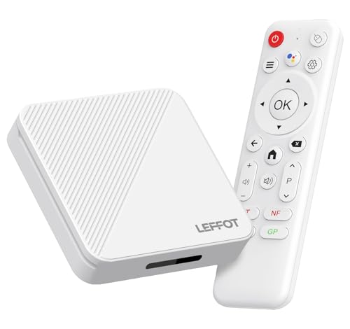 LEFFOT Android 14.0 TV Box, Caja de TV 4K Ultra HD TV-Box Android TV con HDR10, Quad Core Arm Cortex A53, 2GB RAM + 16GB ROM, Voice Control, WiFi 6 Doble Banda 2.4G & 5G, BT 5.4, USB 3.0