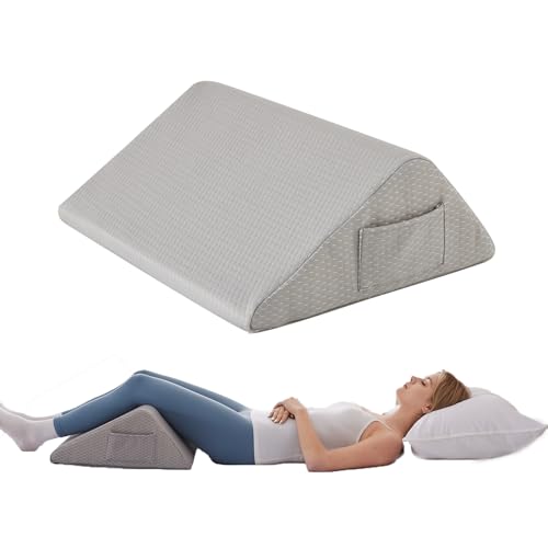 Knee Wedge Pillow, Memory Foam Leg Pillow Bed Wedge for Sleeping, Post Surgery Triangle Pillow for Knee Support, Leg Elevation, Hip Back Pain Relief (23.6" x 23" x 7.9", Large Size, Grey)
